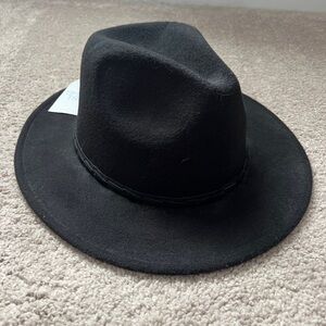 Time and Tru Black Fedora Hat with Corded Brim